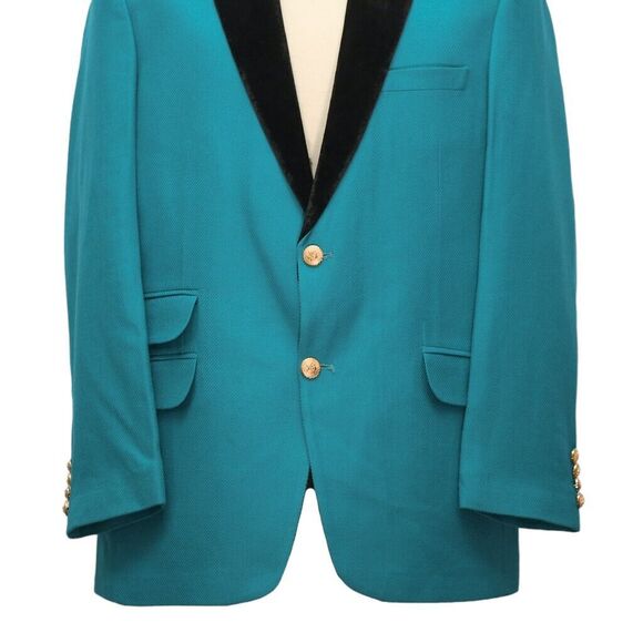 Mens Blazer Turquoise Wool Velvet Formal Tuxedo Jacket Wedding Sport Coat 44R - Picture 5 of 8